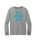 Yo Amo AZ kids long sleeve shirt in Grey Frost, Blue Clay design