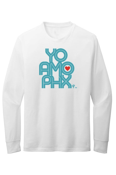 Yo Amo PHX Men's Long Sleeve (White, Blue Clay Logo)
